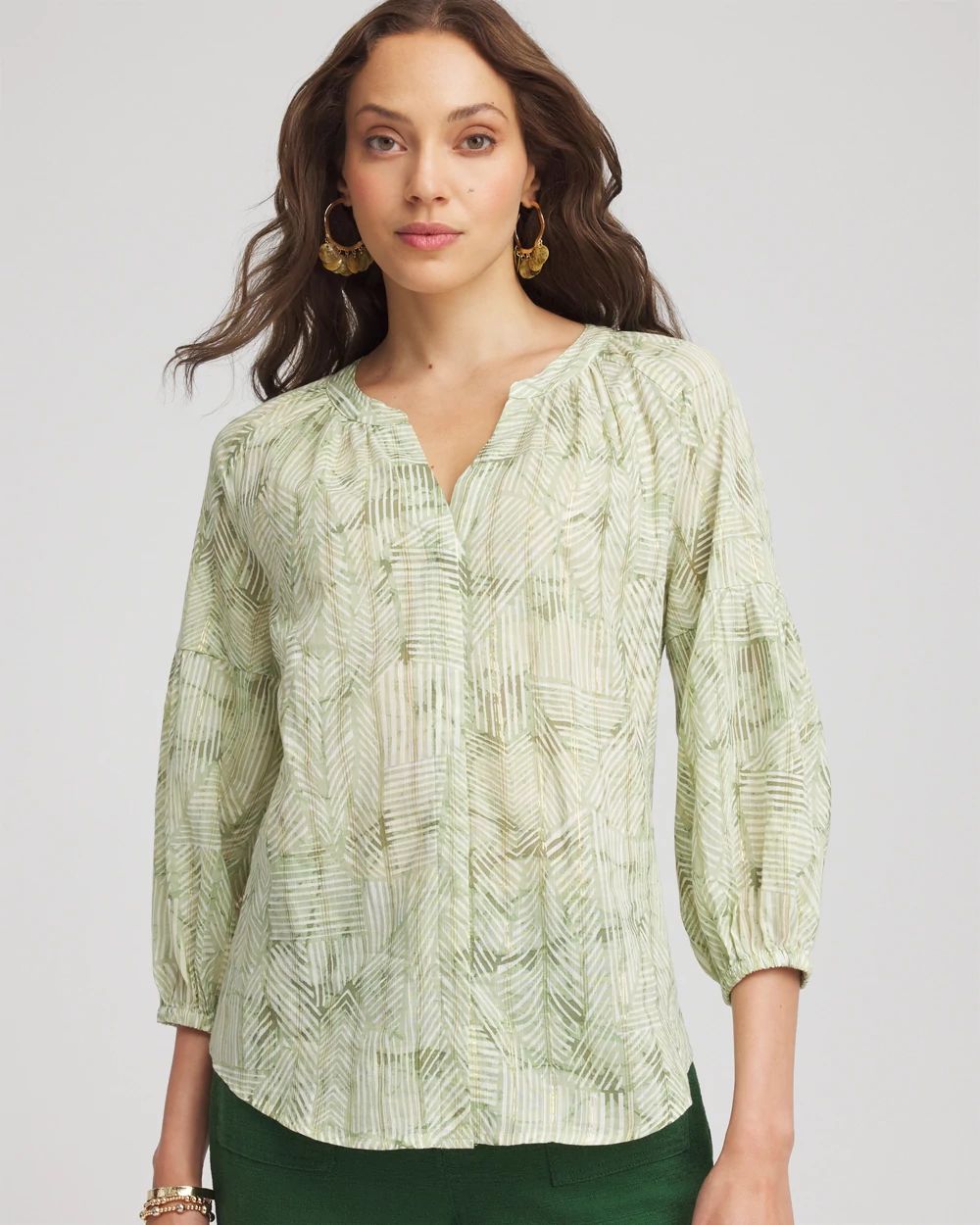 トップス cotton lurexstripe frillsleeve blouse Lurex Stripe Cotton Blouse | Chico's